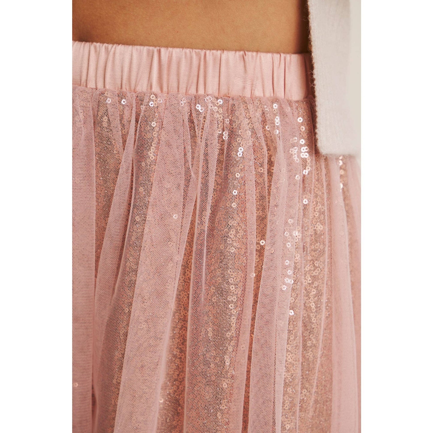 Dance the Night Away Blush Sequin Tulle Midi Skirt