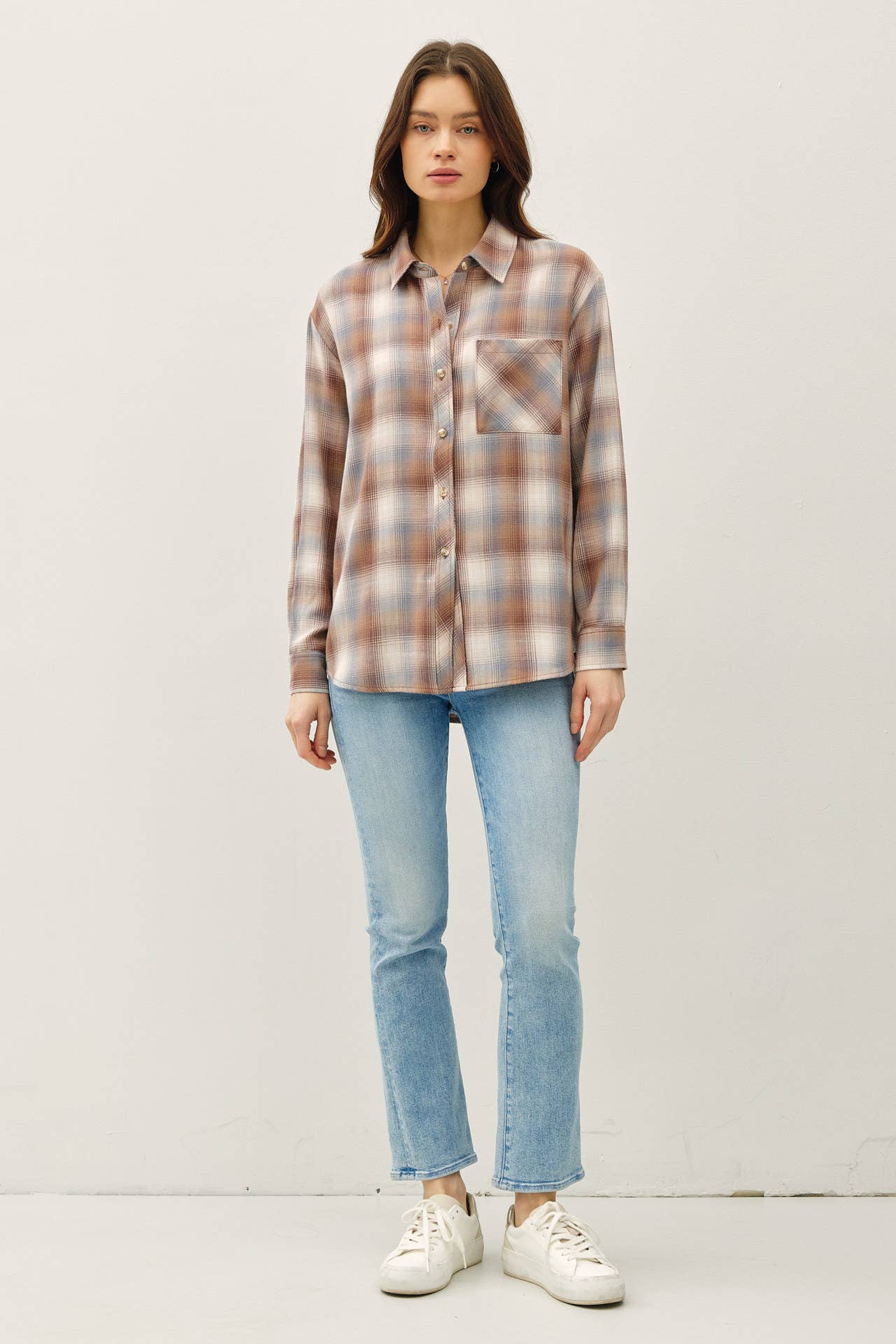 Rust, Grey and Cream Vintage Plaid Button-Up