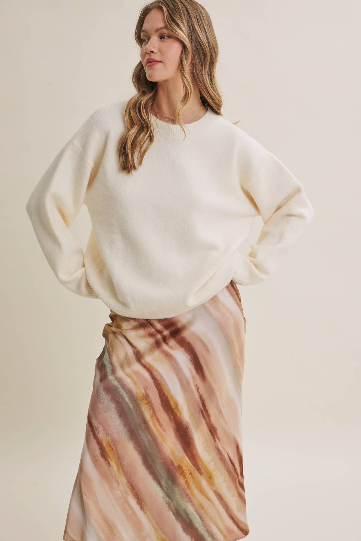 Fall Watercolor Abstract Satin Bias Midi Skirt