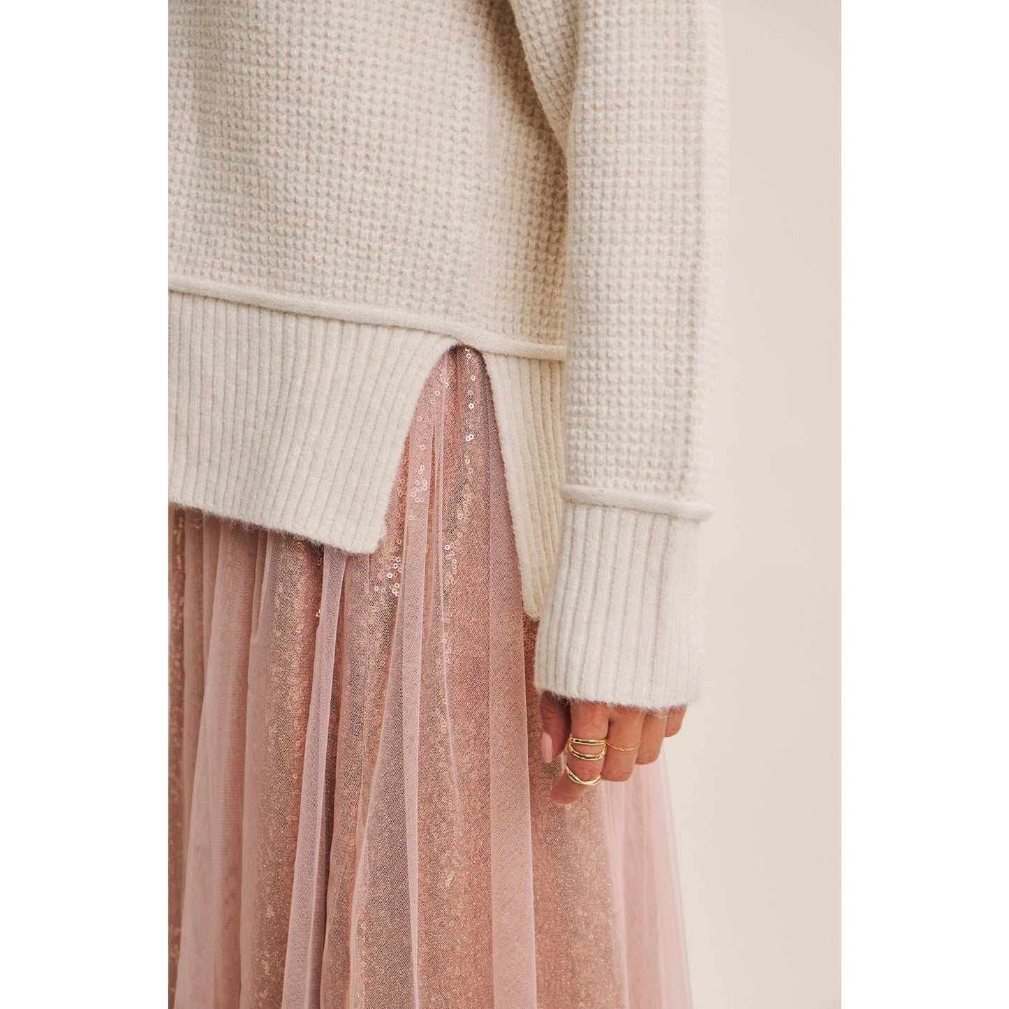 Dance the Night Away Blush Sequin Tulle Midi Skirt