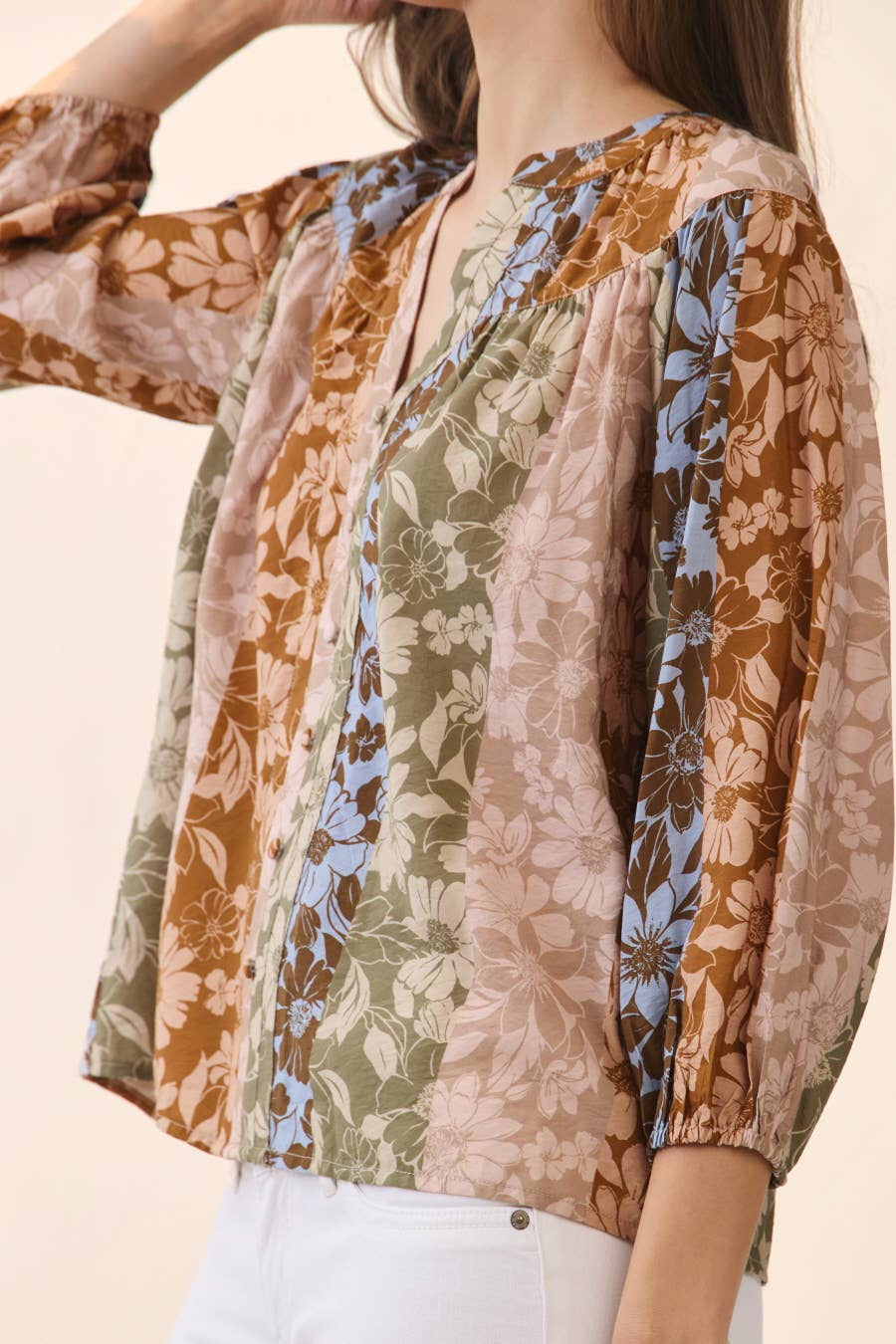 Mixed Floral Patchwork Print Blouse