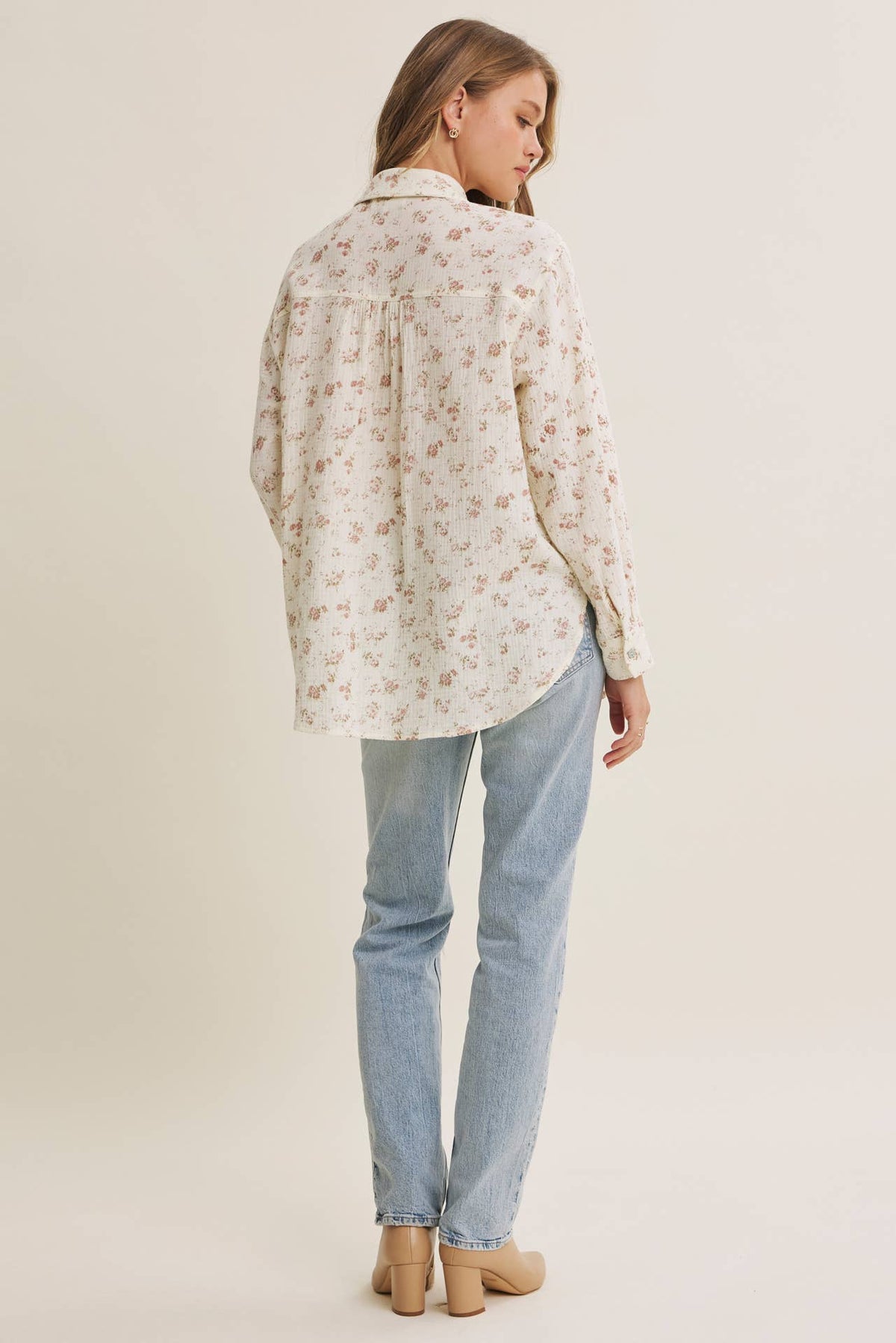 SOFT BREEZE FLORAL COTTON GAUZE RELAXED FIT SHIRT
