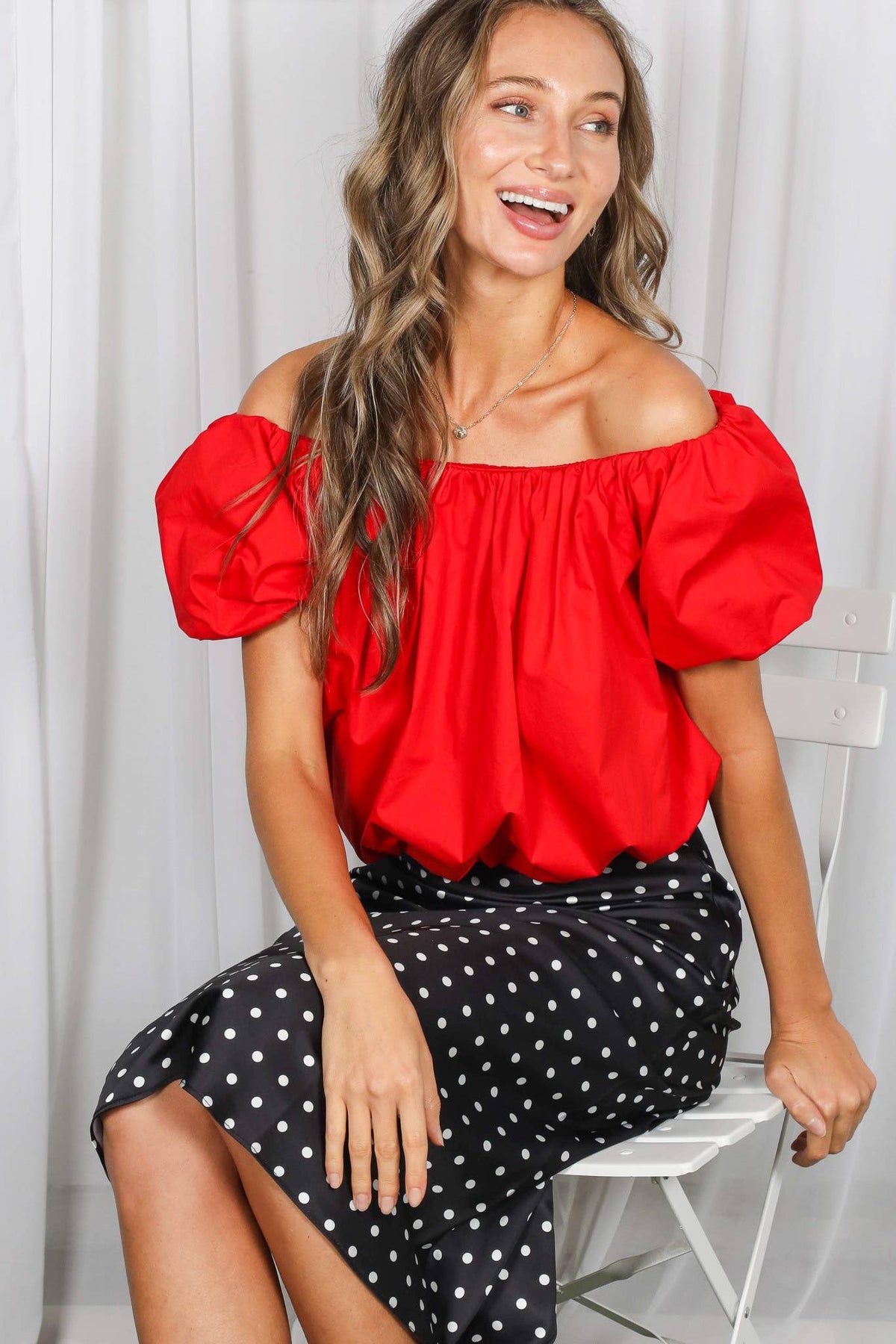 Polka Dot Print Bias Cut Satin Midi Skirt