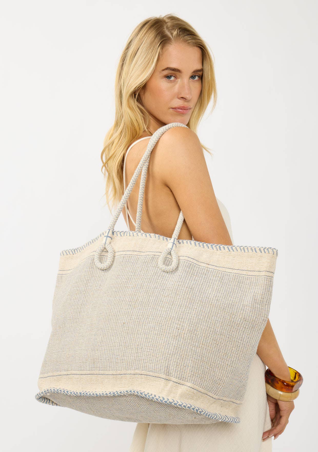 Large Woven Cotton Zip-Up Tote Bag