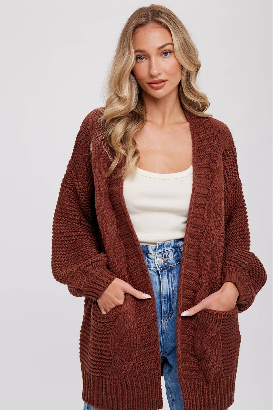 Ivory Chunky Cable Lantern Sleeve Cardigan