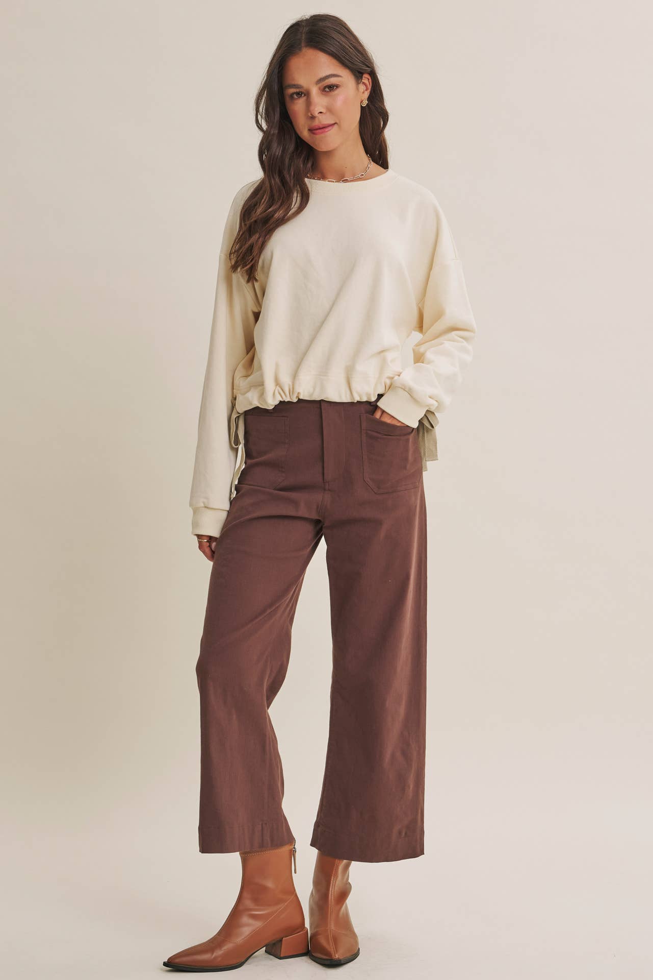 SEASONLESS STRETCHY COTTON LINEN ANKLE PANTS WITH POCKETS