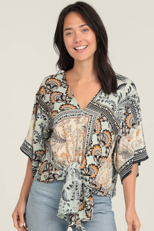 Pre-Order arrives 9/25-Tie Waist Kimono Sleeve Top-Mint and Apricot